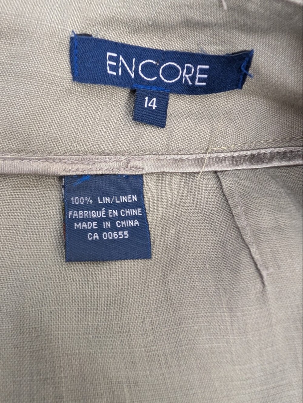 ENCORE 100% Linen Olive Green Midi Skirt Floral Embroidery Size 14 - Picture 3 of 6